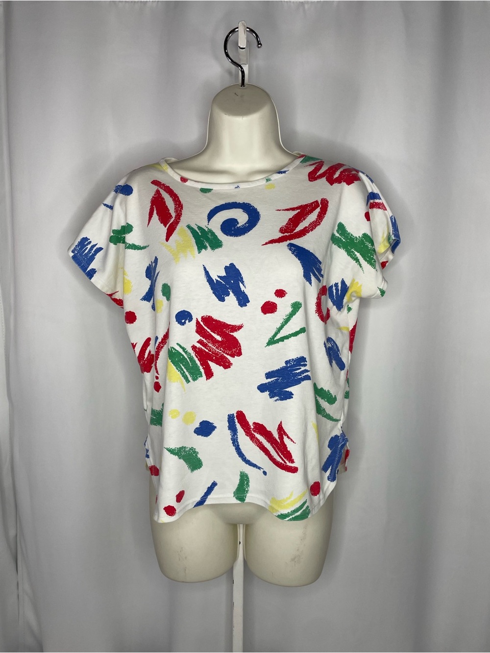 Vintage Newport Sportswear Abstract Graphic Tee White Retro 80s 90s Large Art